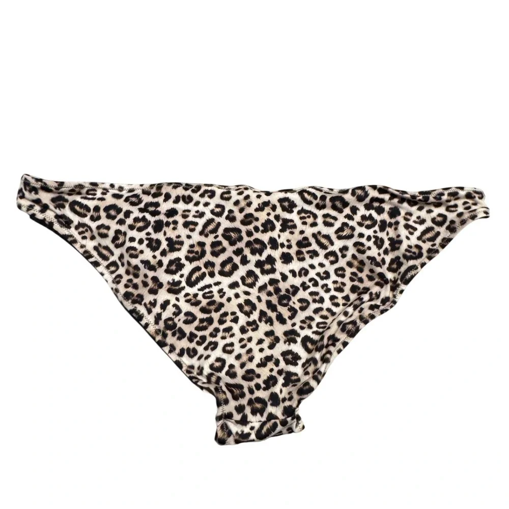 RARE‎ SKIMS Signature Swim Logo Hardware Bikini Bottom Champagne Leopard L NWT